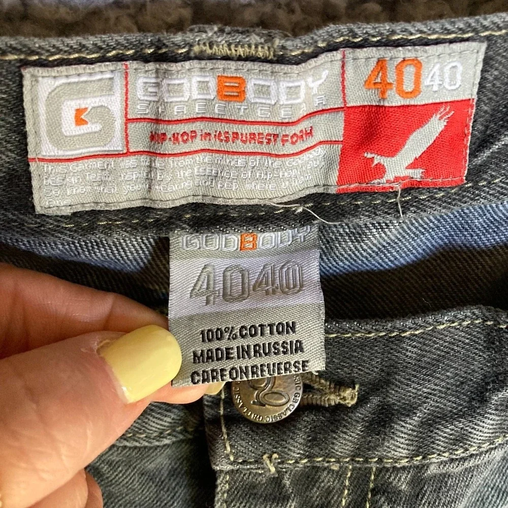 VTG Godbody Streetgear Baggy Jorts Cargo Mens 40 4040 Hip Hop Black Denim 40X13